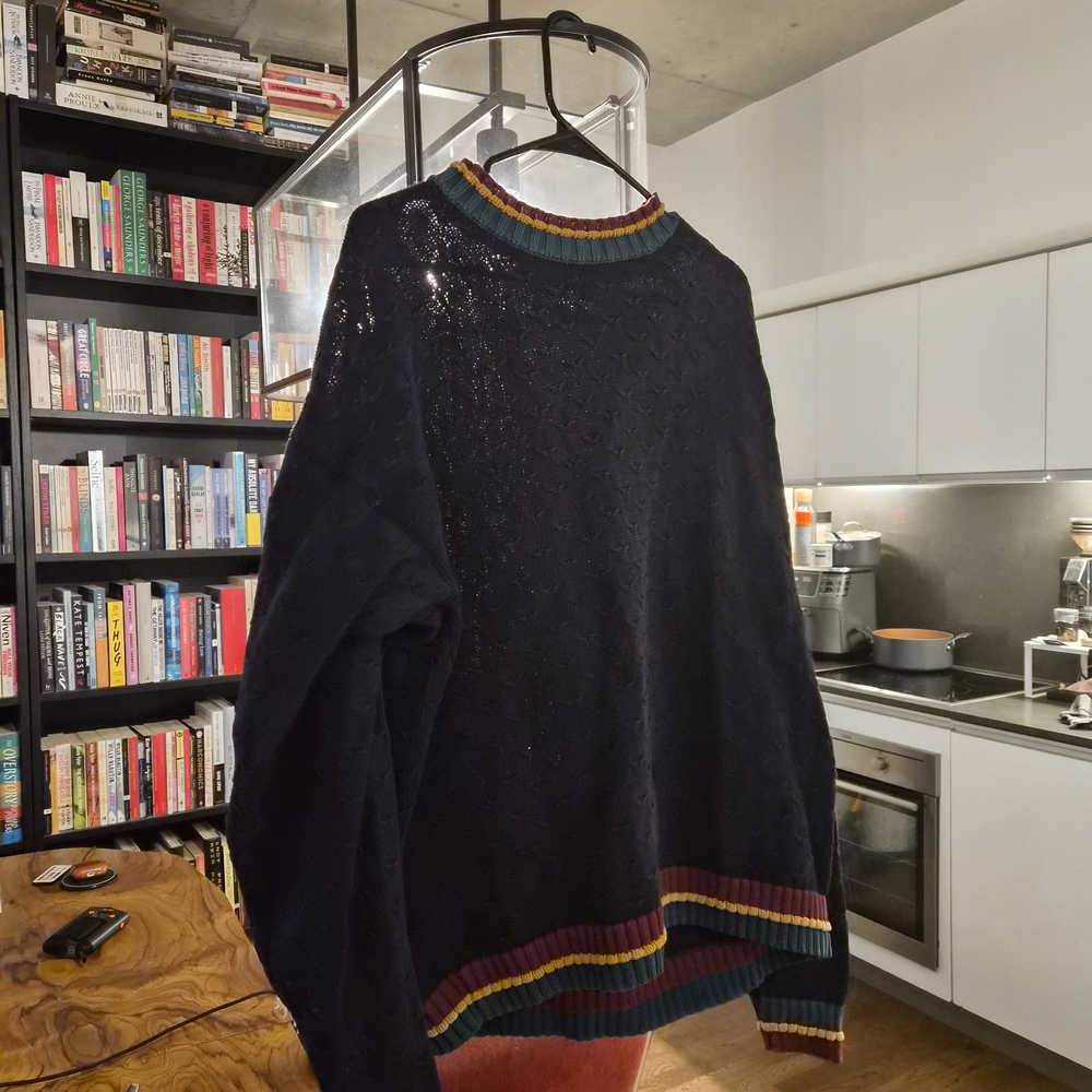 Austin Reed Navy Sweater with Colorful Trim - Oversized